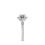 Forget me not silver ring with purple and clear cubic zirconia