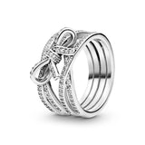 Bow silver ring with clear cubic zirconia