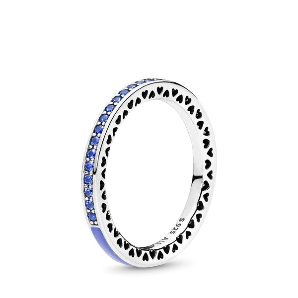 Silver ring with royal blue crystal and blue enamel