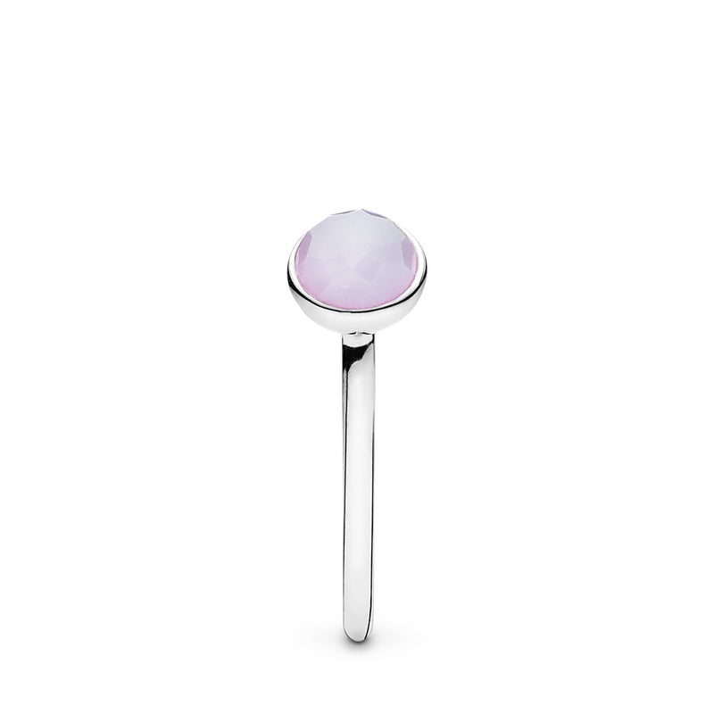 October birthstone silver ring with opalescent pink crystal, 6 mm
