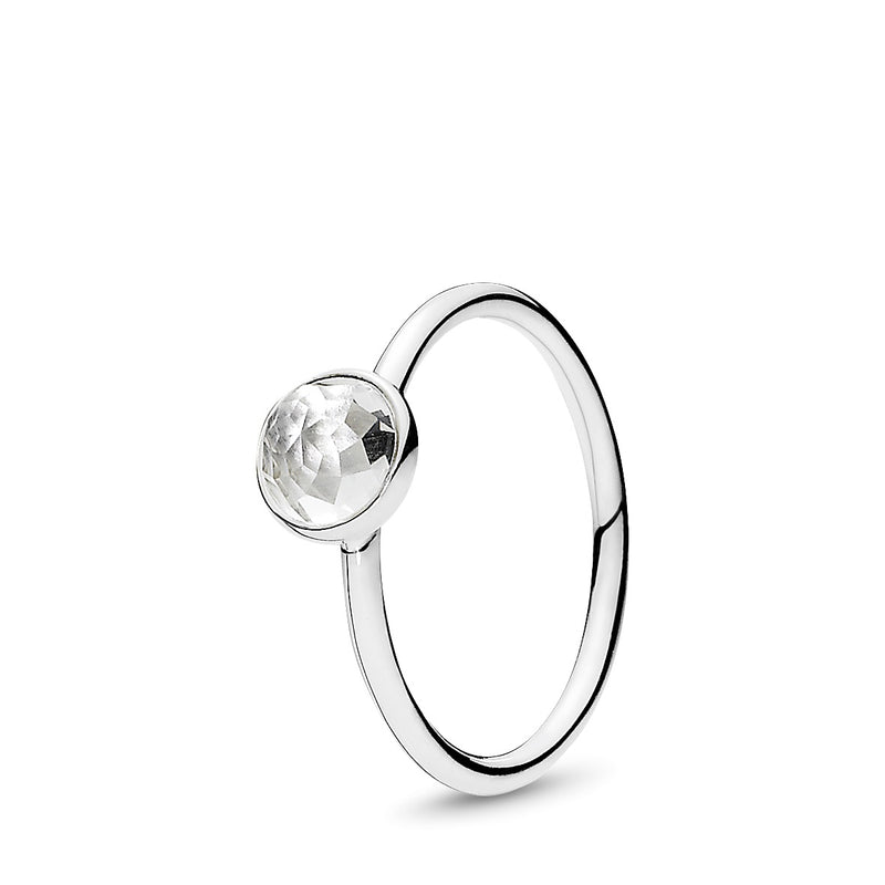 April birthstone silver ring with rock crystal, 6 mm