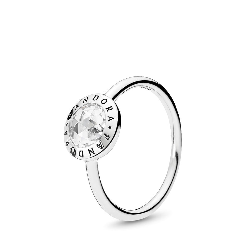 PANDORA logo silver ring with clear cubic zirconia