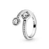 Open silver ring with clear cubic zirconia