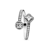 Open silver ring with clear cubic zirconia