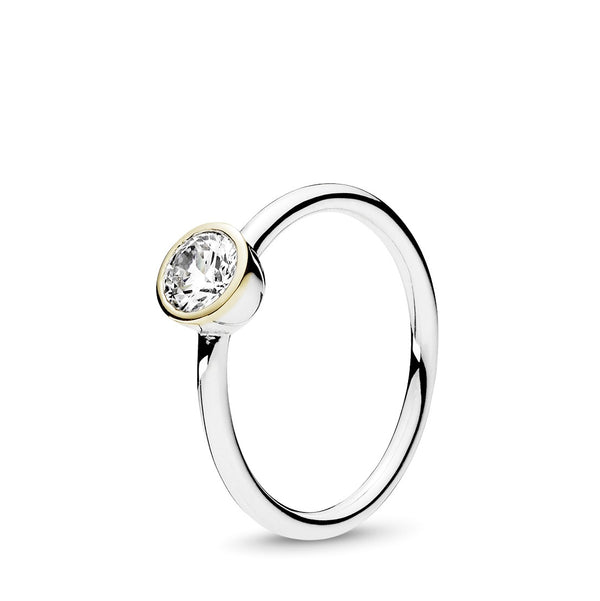 Silver ring with 14k and clear cubic zirconia
