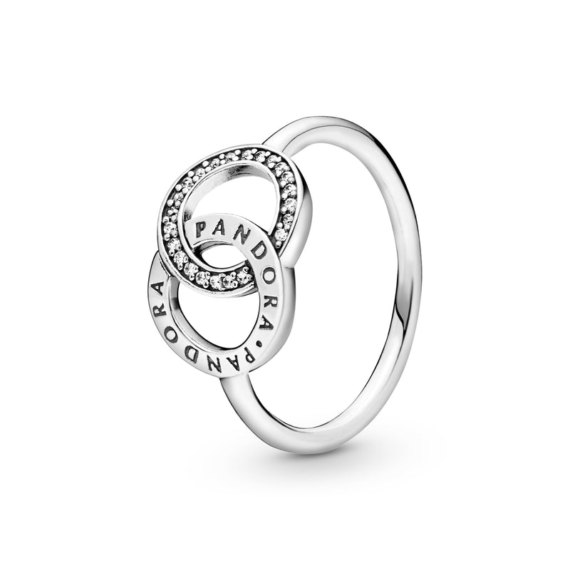 PANDORA logo silver ring with clear cubic zirconia