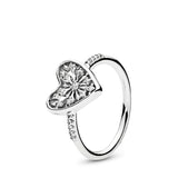 Ice crystal heart silver ring with clear cubic zirconia