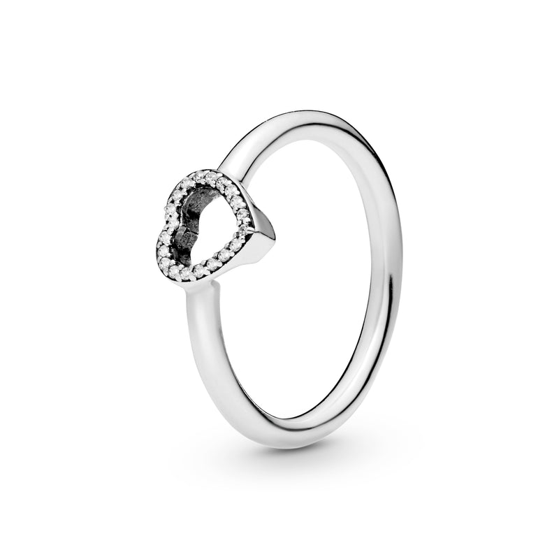 Heart silver ring with clear cubic zirconia