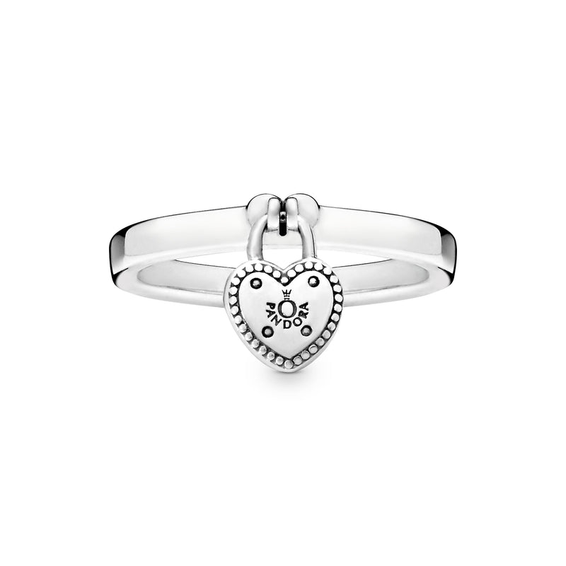 Heart padlock silver ring