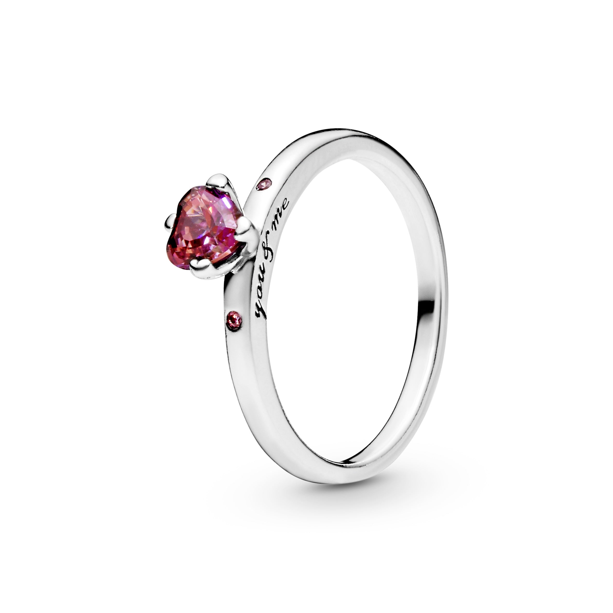 Heart silver ring with red, fancy pink and fancy fuchsia pink cubic zirconia