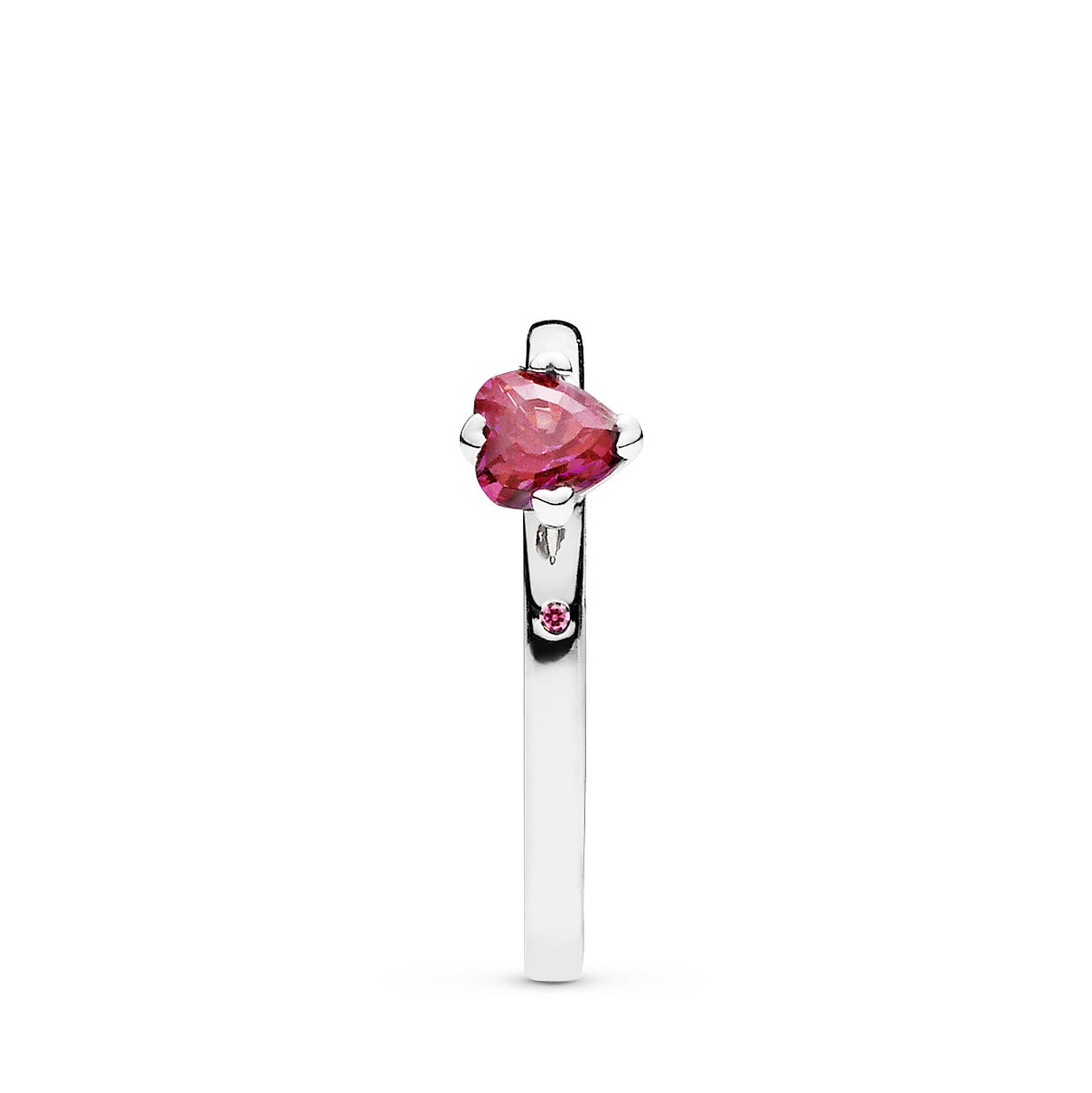 Heart silver ring with red, fancy pink and fancy fuchsia pink cubic zirconia