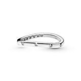 Curved silver ring with clear cubic zirconia