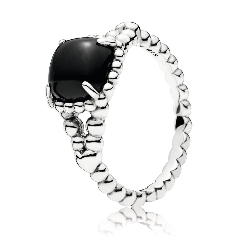 Silver ring with black crystal