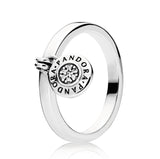 PANDORA logo padlock silver ring with clear cubic zirconia