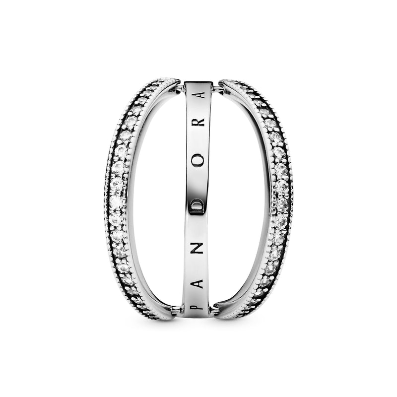 PANDORA logo reversible silver ring with clear cubic zirconia