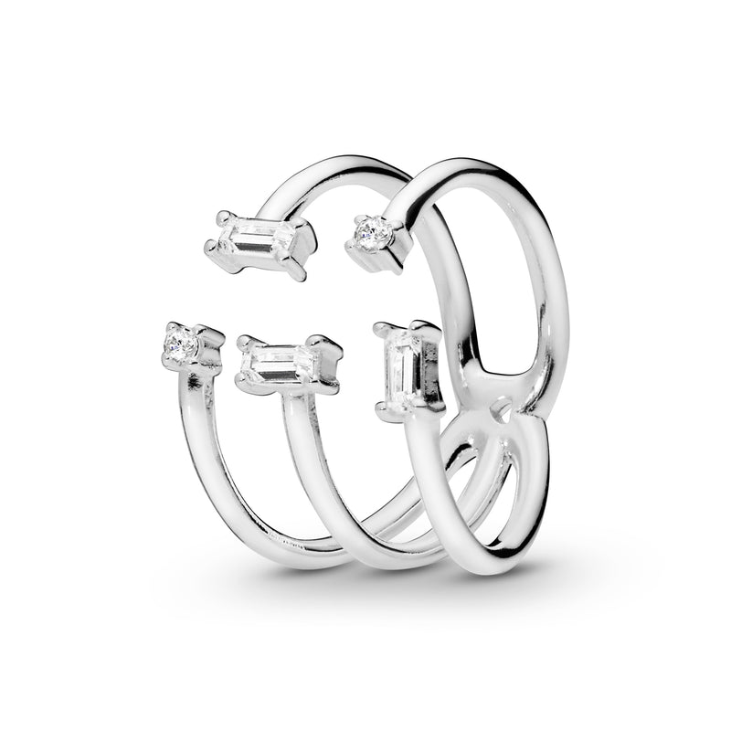 Open ice cube silver ring with clear cubic zirconia