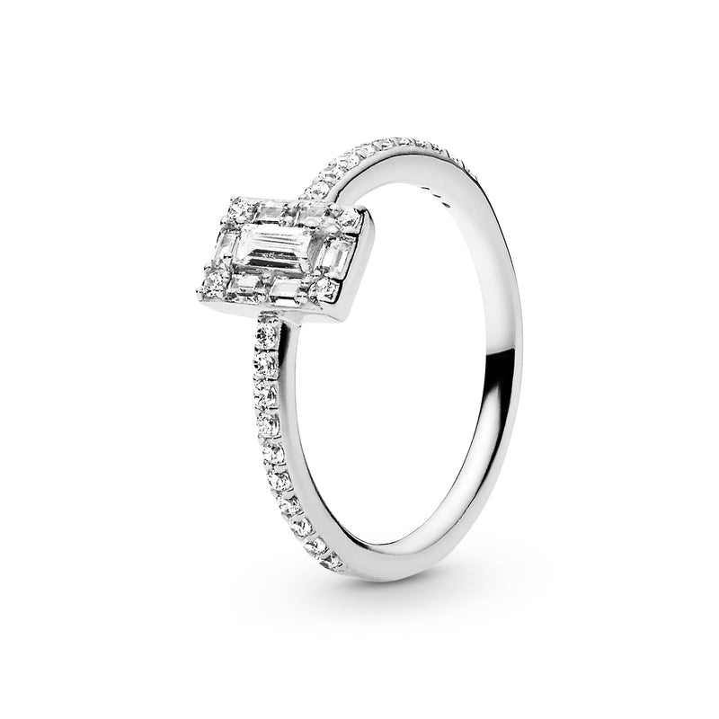 Ice cube silver ring with clear cubic zirconia
