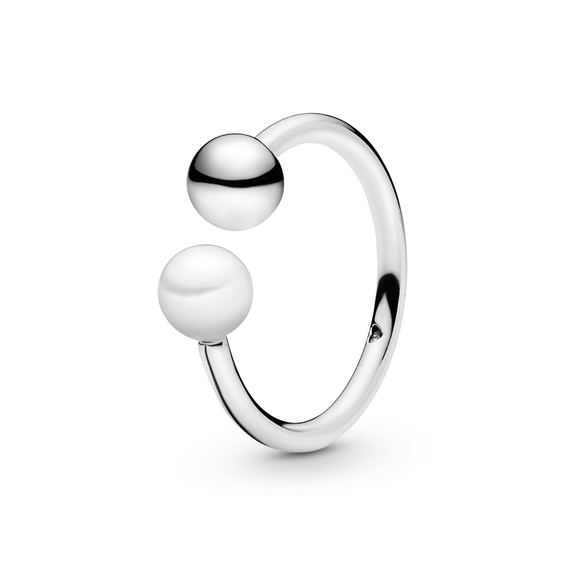 Open silver ring with white freshwater cultured pearl