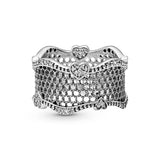 Lace silver ring with clear cubic zirconia