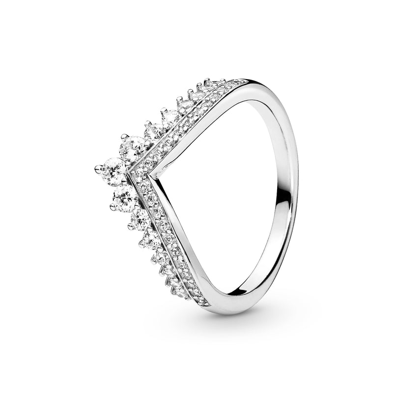 Tiara wishbone silver ring with clear cubic zirconia
