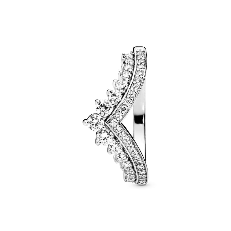 Tiara wishbone silver ring with clear cubic zirconia