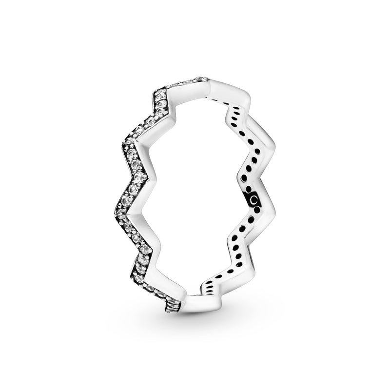Zigzag silver ring with clear cubic zirconia