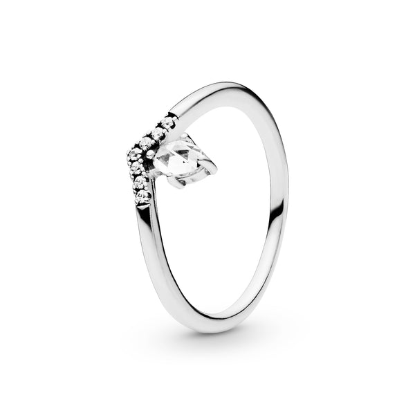 Wishbone silver ring with clear cubic zirconia