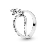 Butterfly silver open ring with clear cubic zirconia