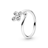 Flower silver open ring with clear cubic zirconia