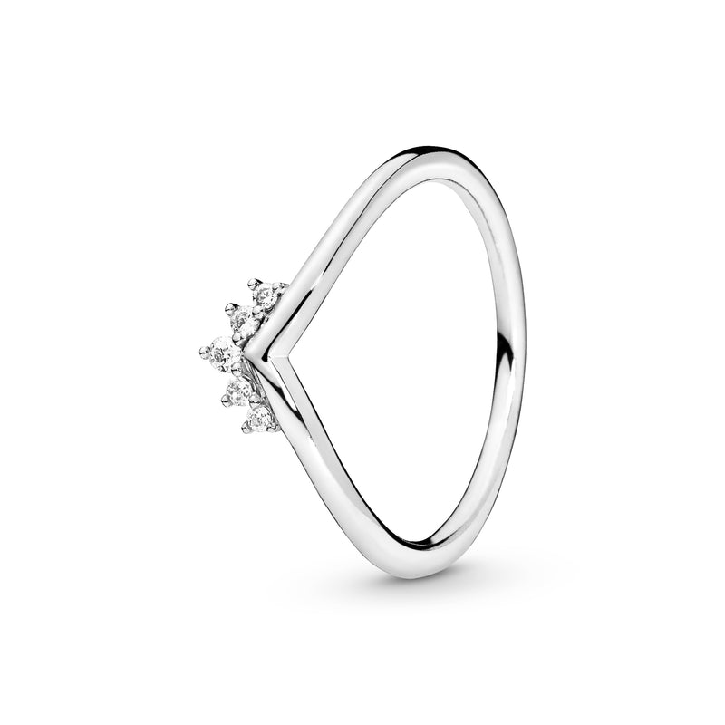 Tiara wishbone sterling silver ring with clear cubic zirconia