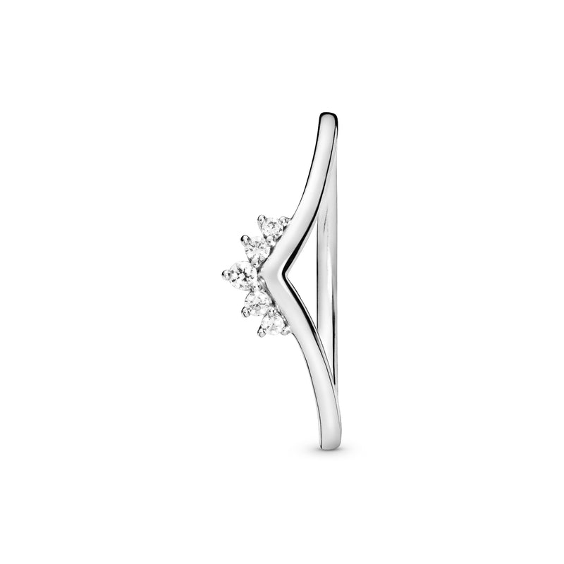 Tiara wishbone sterling silver ring with clear cubic zirconia