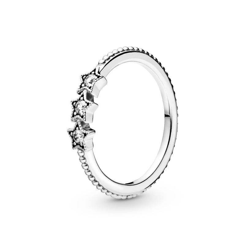 Stars sterling silver ring with clear cubic zirconia