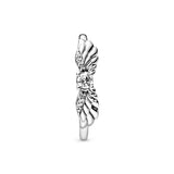 Angel wing sterling silver ring with clear cubic zirconia