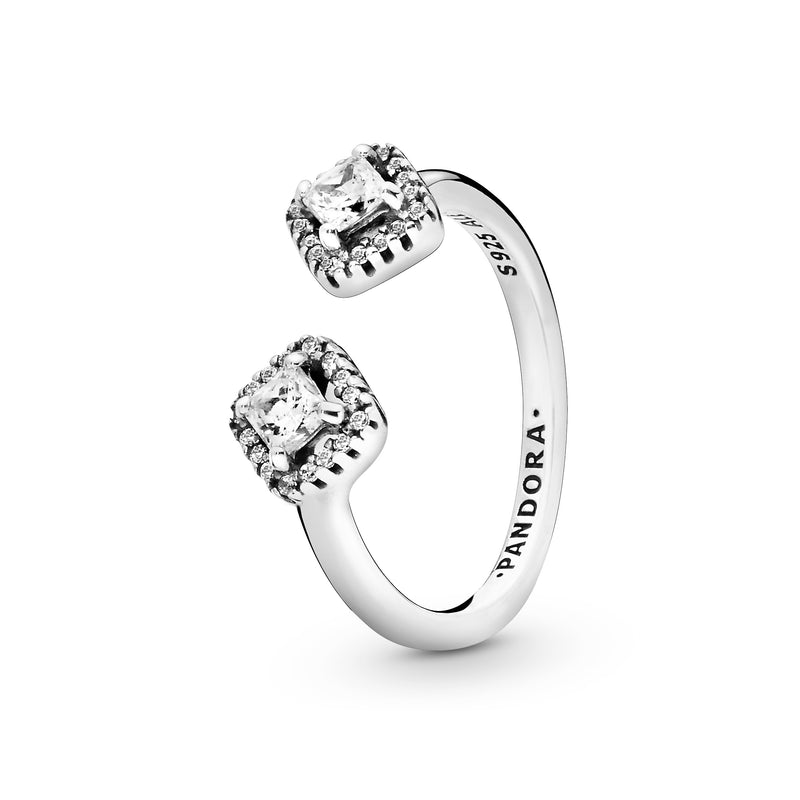 Sterling silver open ring with clear cubic zirconia