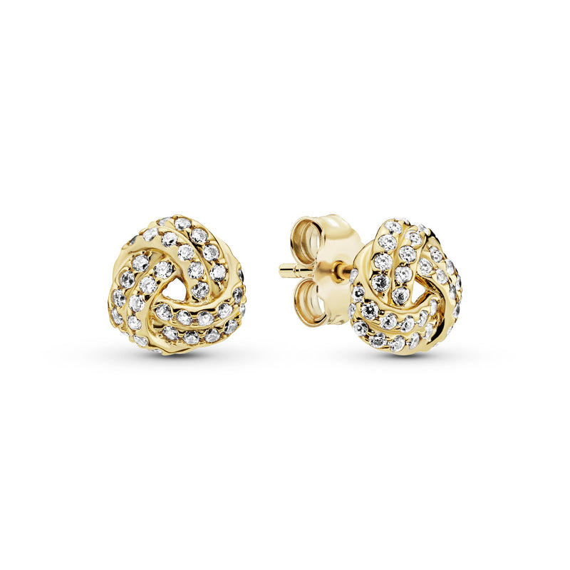 Love knot 14k Gold Plated  stud earrings with clear cubic zirconia