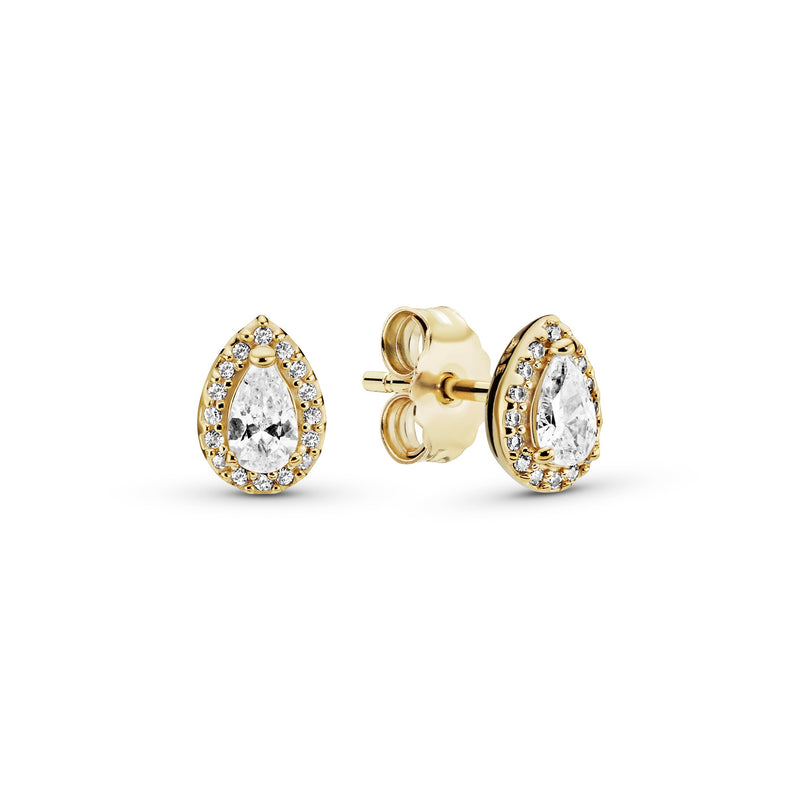 14k Gold Plated  drop stud earrings with clear cubic zirconia