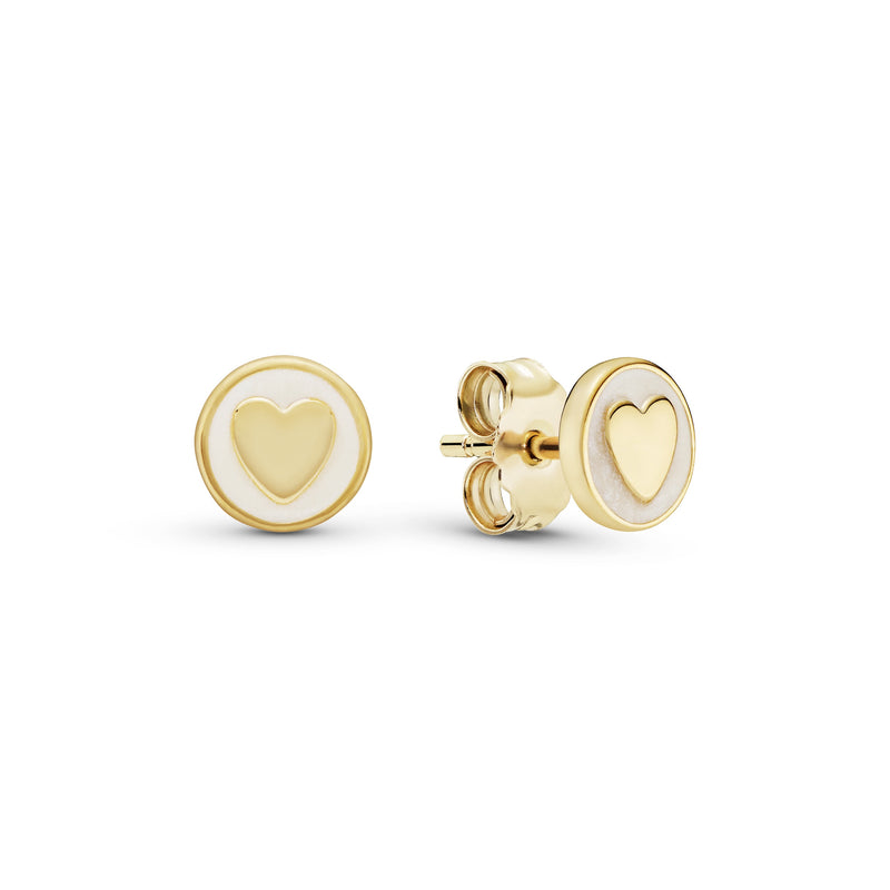 Heart 14k Gold Plated  stud earrings with silver enamel