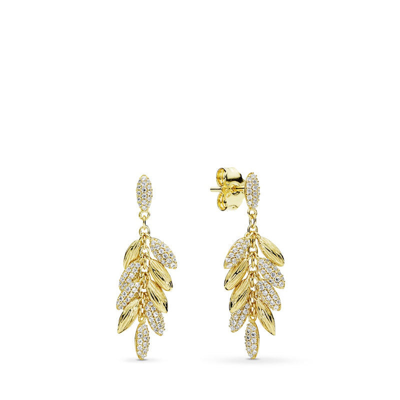 Chained seeds 14k Gold Plated  earrings with clear cubic zirconia