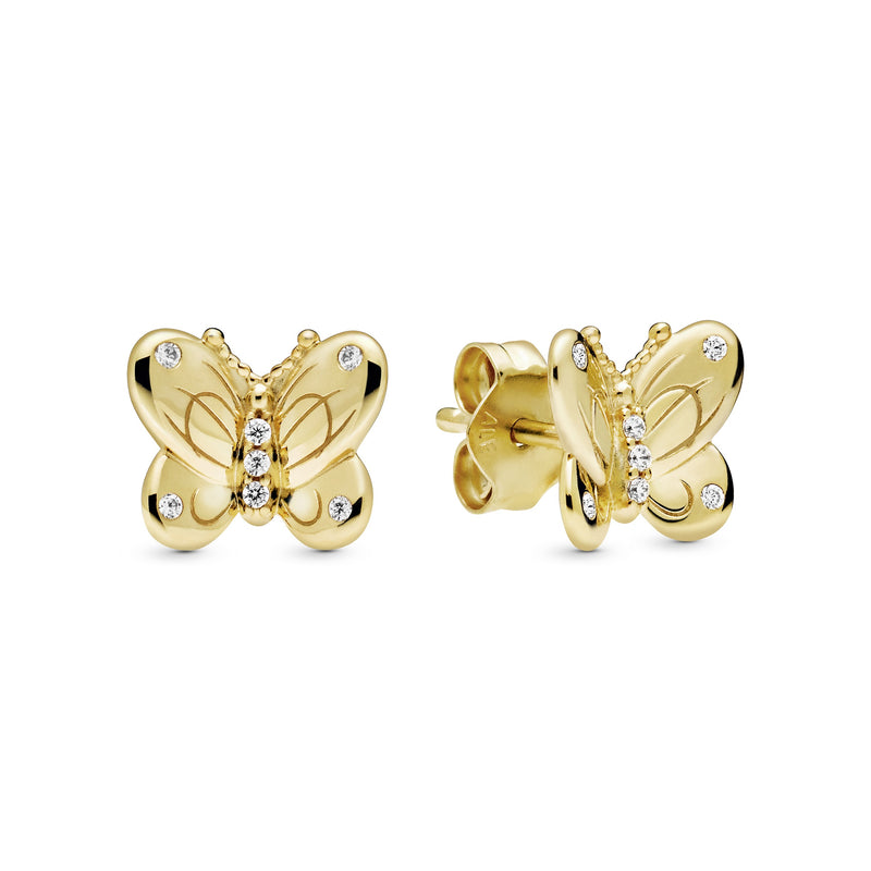 Butterfly 14k Gold Plated  stud earrings with clear cubic zirconia