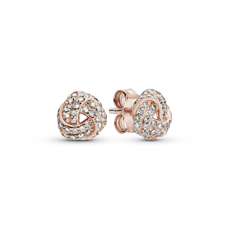 PANDORA Rose love knot stud earrings with clear cubic zirconia