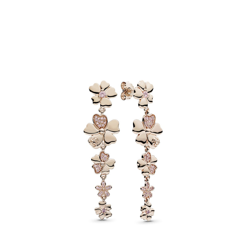 Floral 14k Rose Gold-plated earrings with rose pink crystal, soft pink crystal, orchid pink crystal and pink cubic zirconia