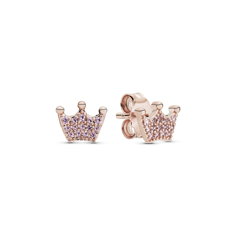 Crown 14k Rose Gold-plated stud earrings with orchid pink crystal and rose pink crystal