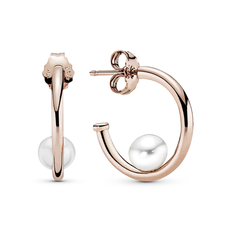 PANDORA Rose hoop earrings with white freshwater cultured pearl
