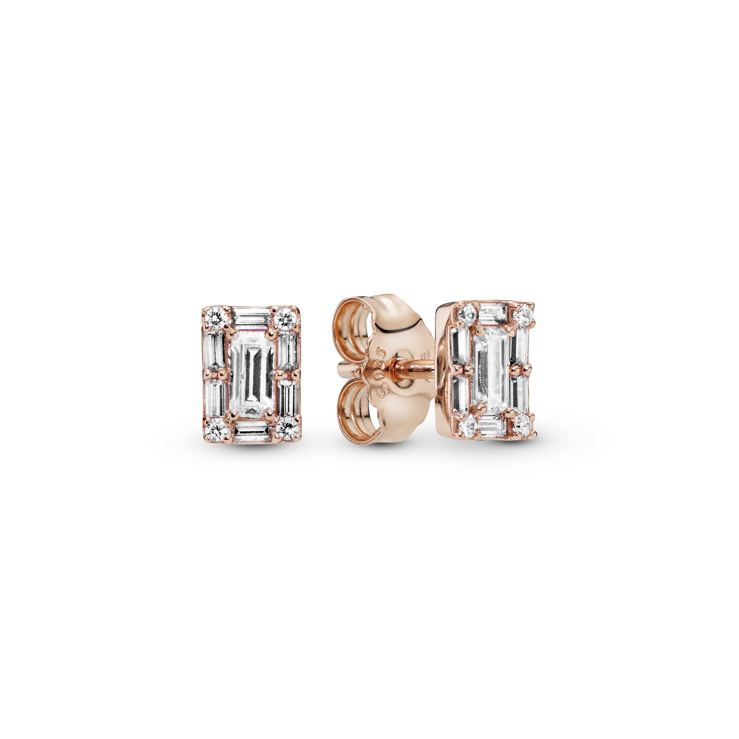Ice cube 14k Rose Gold-plated stud earrings with clear cubic zirconia