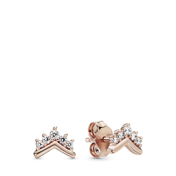 Tiara wishbone 14k Rose Gold-plated stud earrings with clear cubic zirconia