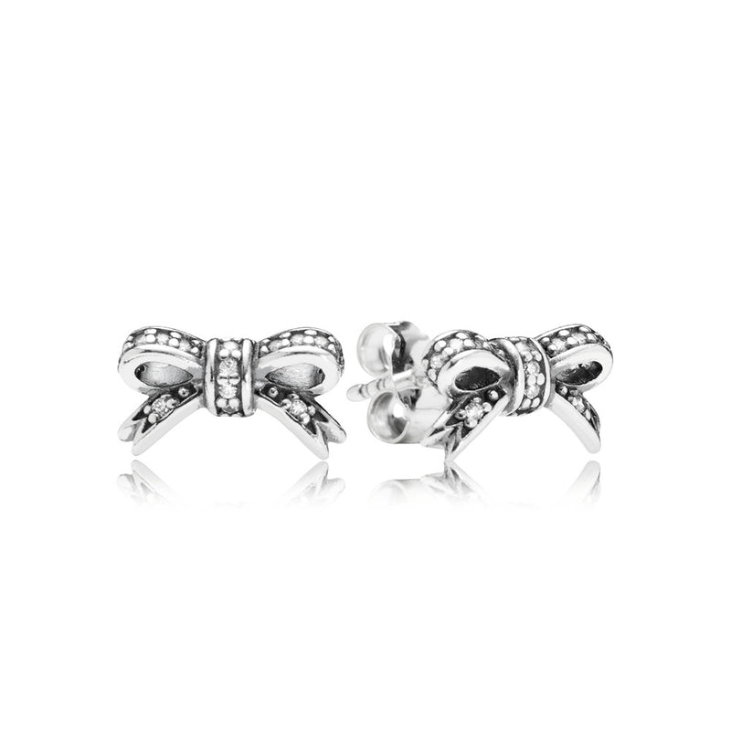 Bow silver stud earrings with cubic zirconia