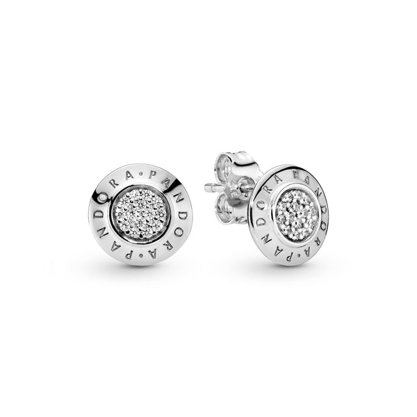 PANDORA logo silver stud earrings with cubic zirconia