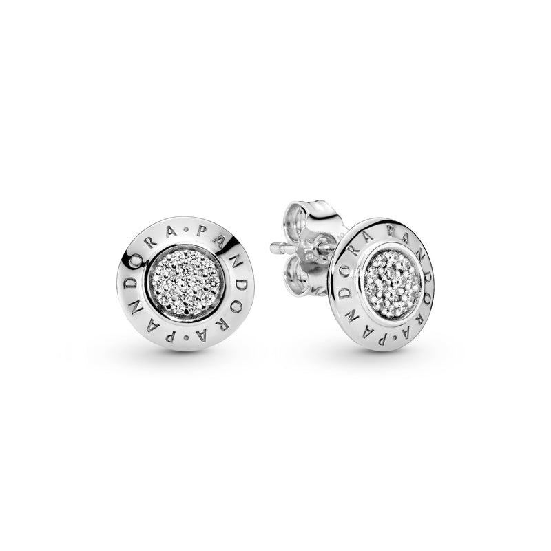 PANDORA logo silver stud earrings with cubic zirconia