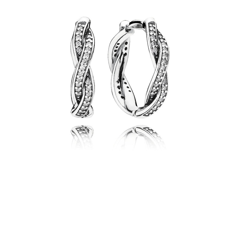 Braided silver hoops with cubic zirconia