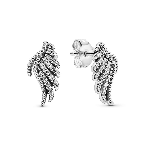 Phoenix feather silver stud earrings with clear cubic zirconia